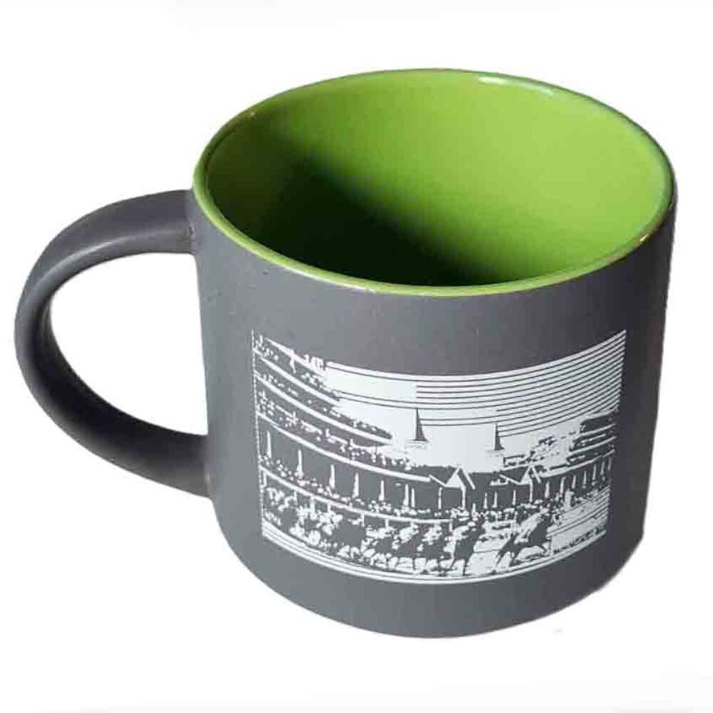 Churchill Downs Kentucky Derby Coffee Mug Ceramic Gray Green White